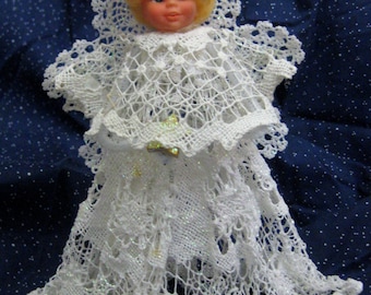 Vintage 1970's Handmade Crochet Angel Tree Topper-One Of A Kind