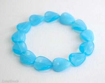 Aqua Blue Oval Czech Beads 15mm (10) Large Flat Twisted Bright Milky Opaque Opal Sky Pressed Glass Big