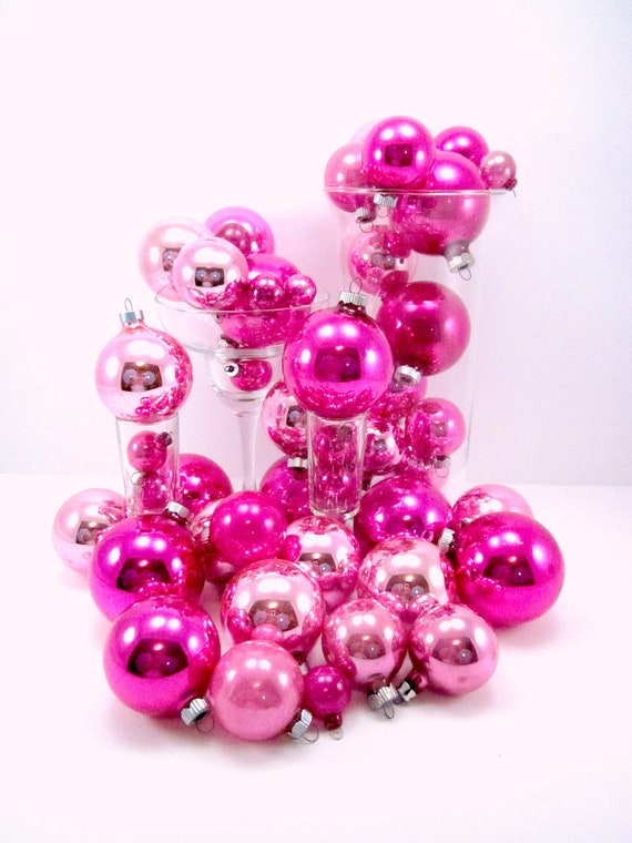 47 Pink Vintage Mercury Glass Christmas Holiday Tree Ornaments