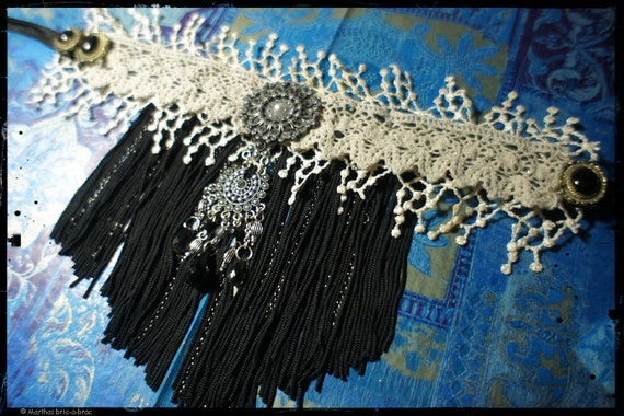 Victorian steampunk or burlesque choker fringe collar with tiny rhinestones by IndigoChildBerlin steampunk buy now online