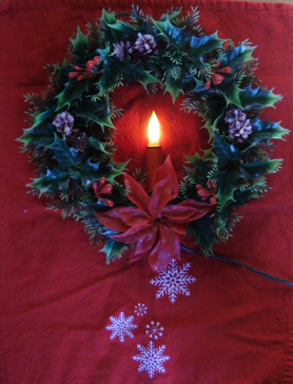 Vintage Christmas Wreath with Electric Candle 1950s