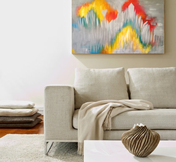 large abstract painting 24X36 gray yellow by PaintingsByKEGilmore