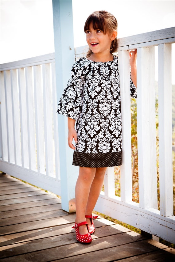Items similar to Girls Black and White Damask Dress on Etsy