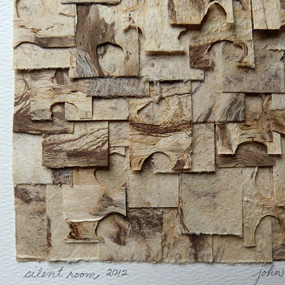 Torn Paper Collage Original Abstract Art Neutral Colors Highly