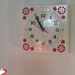 Vintage Wall Clock German Weimar Electronic in Plastic with White and Red Floral decoration