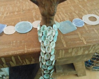 Beach Decor Cast Iron Mermaid with Limpets - Shell Mermaid - Embellished Mermaid - Blue Sitting Mermaid - Mermaid Statue