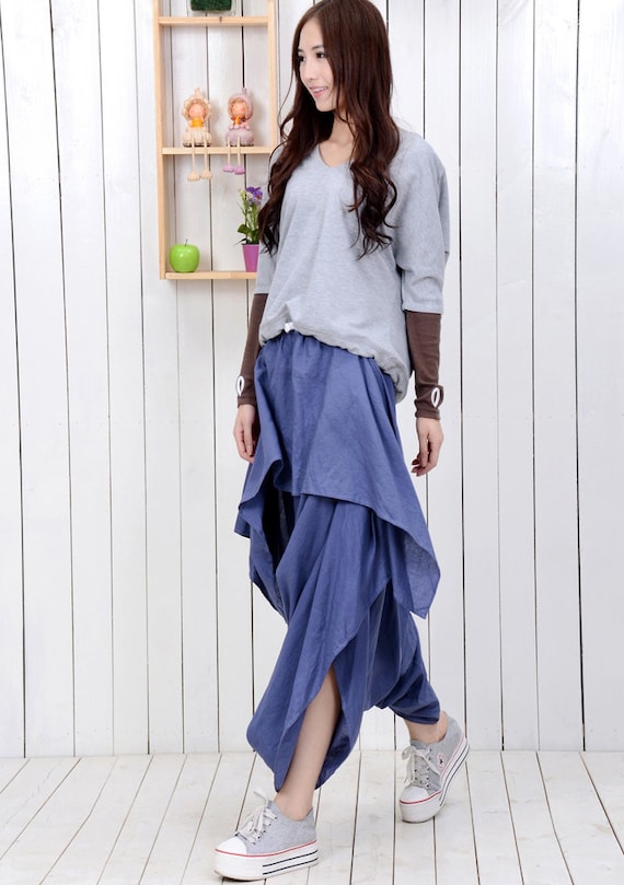 blue linen pants womens