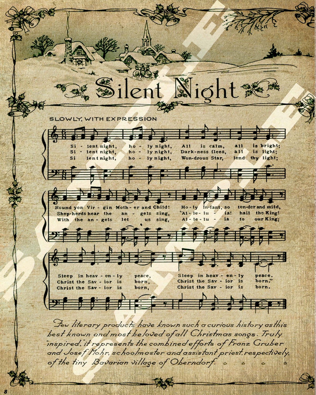 Christmas Holiday Religious Silent Night Sheet Holiday Music