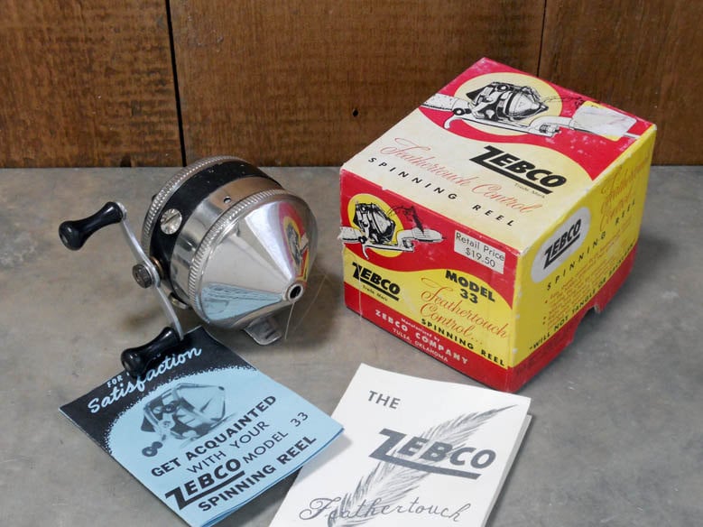 Vintage Zebco Model 33 Feathertouch Reel with Original Box