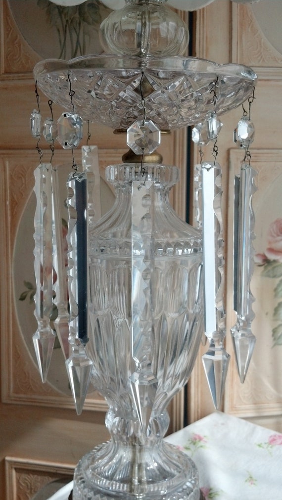 Items similar to 1 Vintage Crystal Lamp Shabby Chic Spear Chandelier