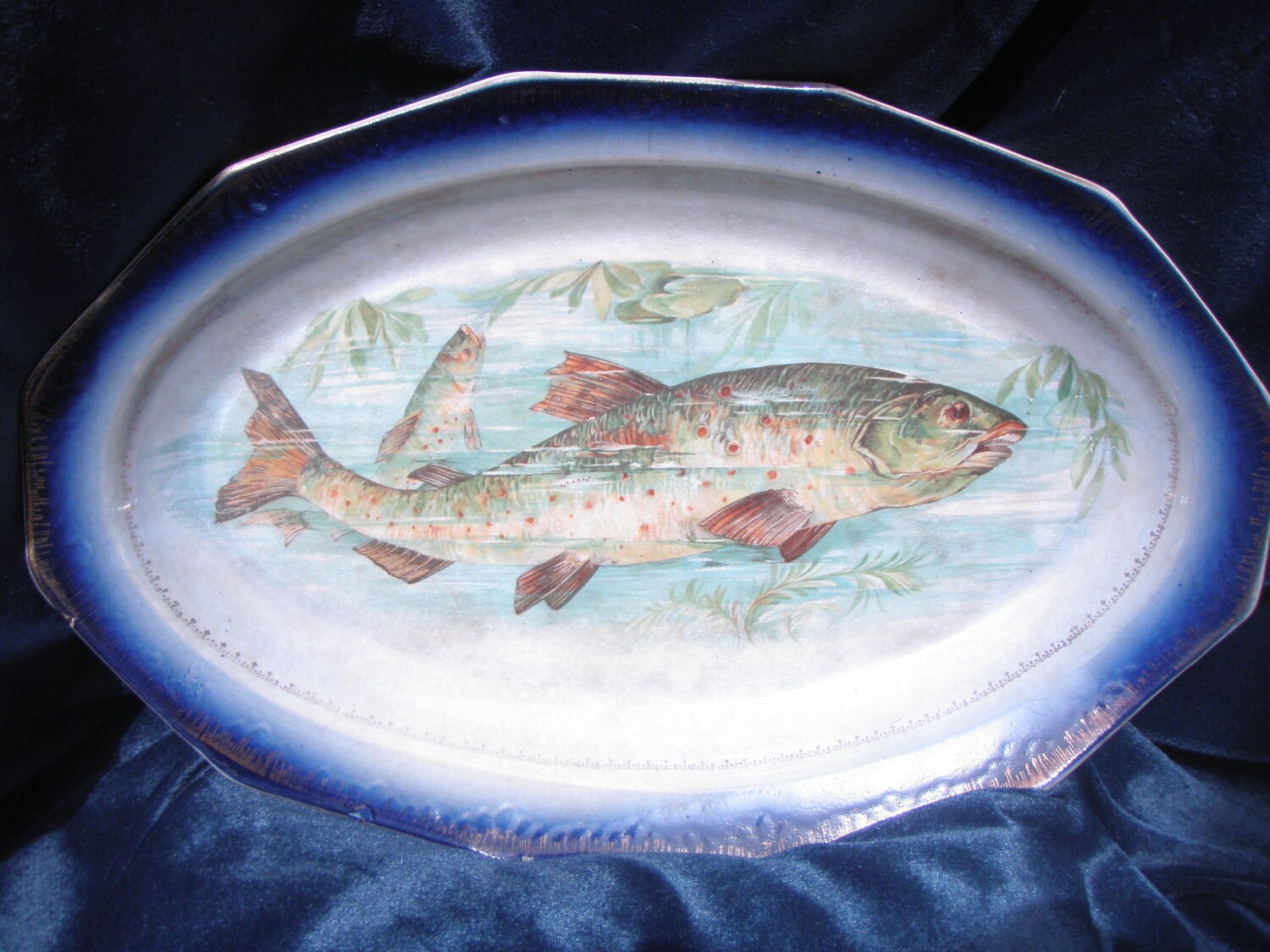 Limoges Flow Blue Antique Fish Platter