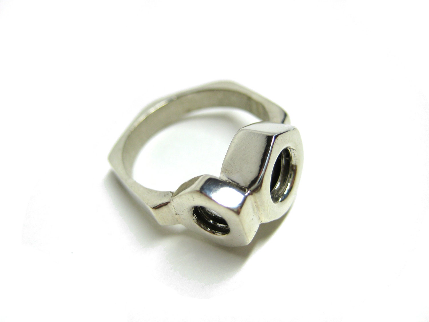 Sterling Silver Hex Nut Ring for Men and Women. Industrial