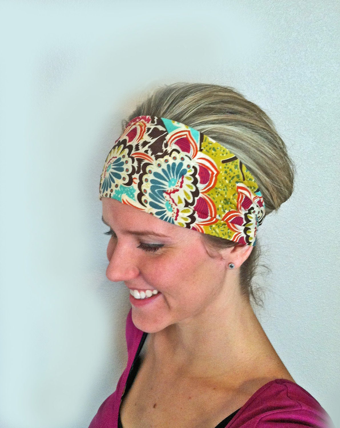 Ethnic Floral Wide Headband Fabric Head band Women's