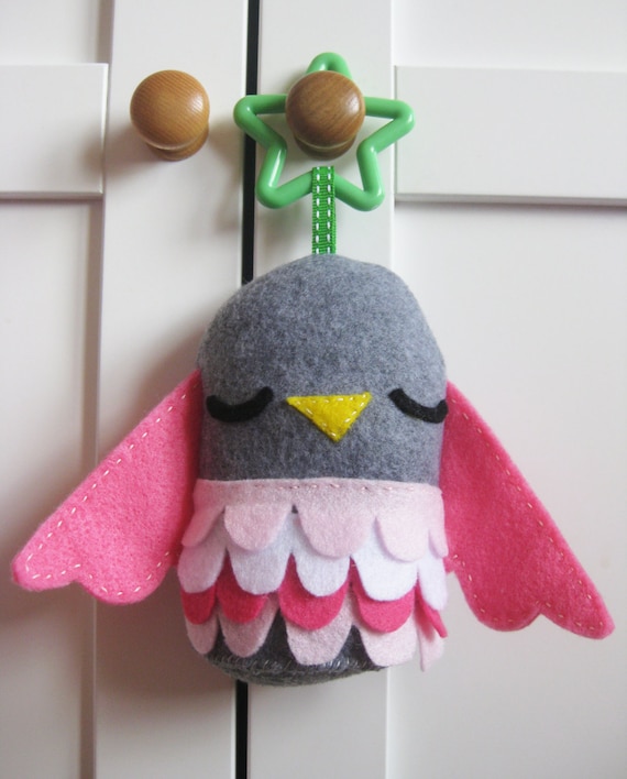 Baby Toy Hanging Plush Bird Chime Toy Pink