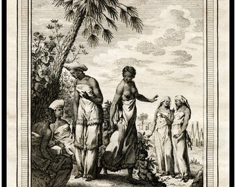 Antique African Print - Femmes d' Afrique - 1747 - Elegant - Beautiful - Au Naturale - Au Naturel