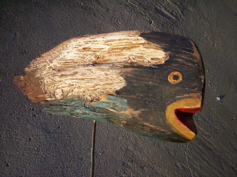 Wooden Fish Painted Rustic Wood Sculpture Art Home