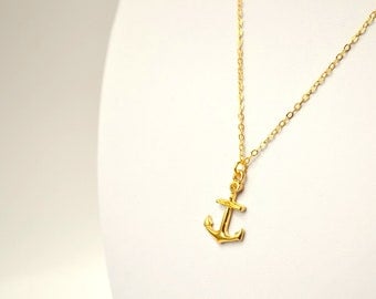Anchor necklace, gift for girlfriend, delicate dainty gold necklace, gold anchor pendant, nautical everyday jewelry, for her, gold chain