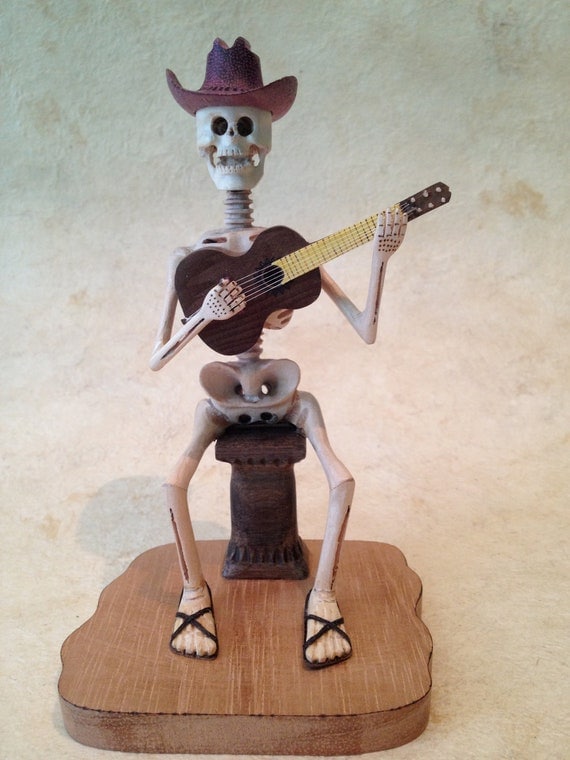 Items similar to Skeleton Playing the Guitar- Hand Carved in Mexico on Etsy