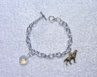 Inspired Bella's Wolf And Crystal Heart Charm Bracelet