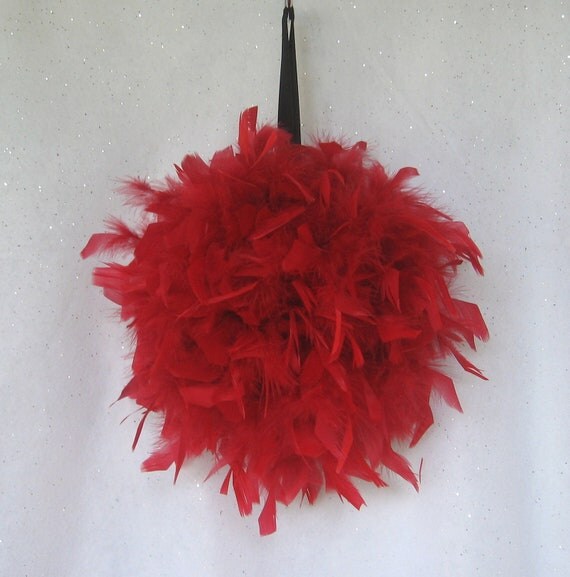 10" Feather Kissing Ball, Red, Feather Ball, Feather Pomander