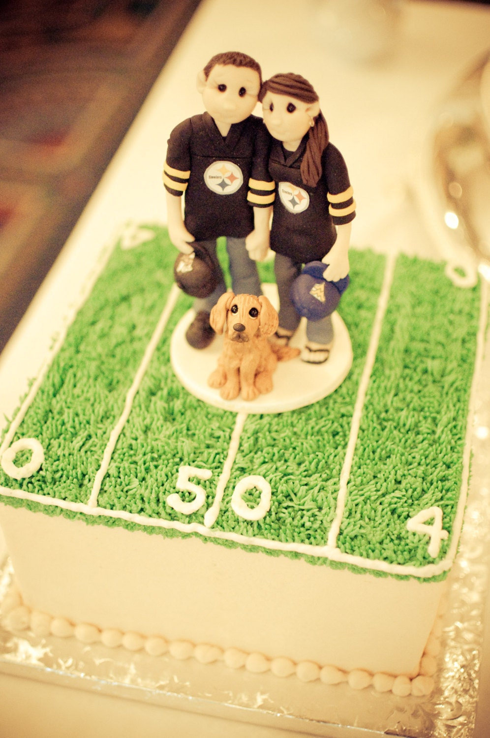 Custom Bride And Groom Football Fans Wedding Cake