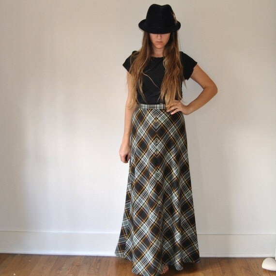 Items Similar To Plaid Maxi Skirt High Waisted 60s 70s Plaid Maxi Skirt High Waist Preppy 