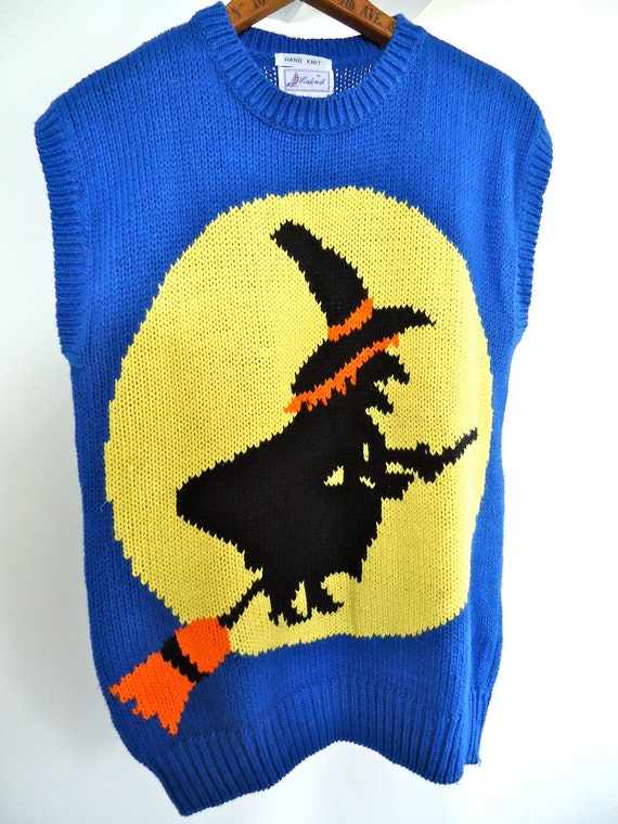 HALLOWEEN Sweater Vest Knit Witch Moon Blue by GnarlyNutmeggers