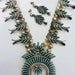 RESERVED for Lisa Vtg Sterling Silver Zuni Turquoise Native American Eva Wyaco Squash Blossom Necklace & Pierced Earrings Set