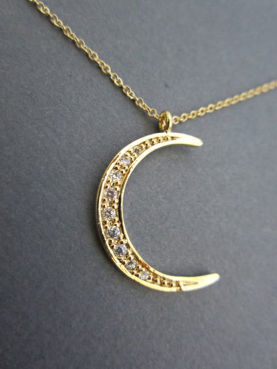 Crescent Moon Necklace Gold Moon Necklace Jewelry by Muse411