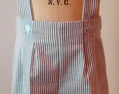 MADE TO ORDER: Boys White and Dark Charcoal Stripe Seersucker Short with Suspenders