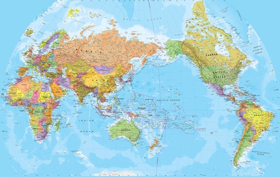 World Pacific Centered Wall Map Fully by MapsInternationalUSA