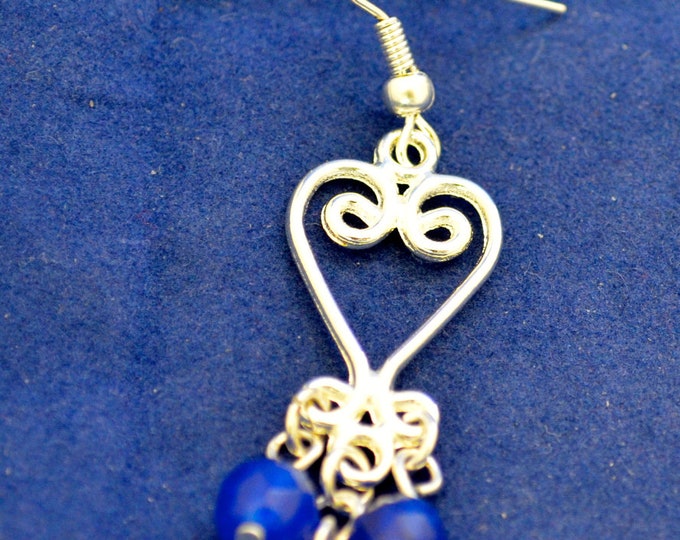 Sapphire Chandelier Earrings, 2" long, Natural Gem Beads E247