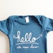 Funny text baby onesie - Hello I'm New Here (6-12 mo - teal)