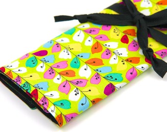 Knitting Needle Case - Floralicious - IN STOCK 30 black pockets for circular, straight, dpns