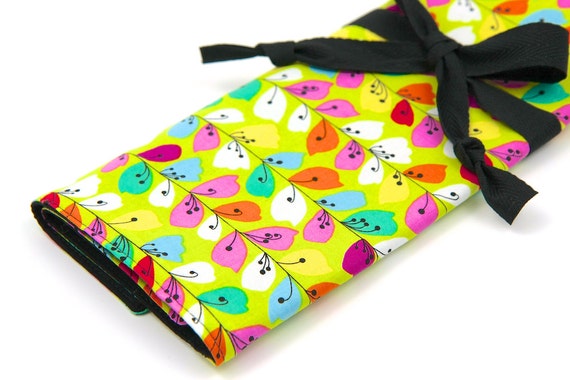 Knitting Needle Case - Floralicious - IN STOCK 30 black pockets for circular, straight, dpns