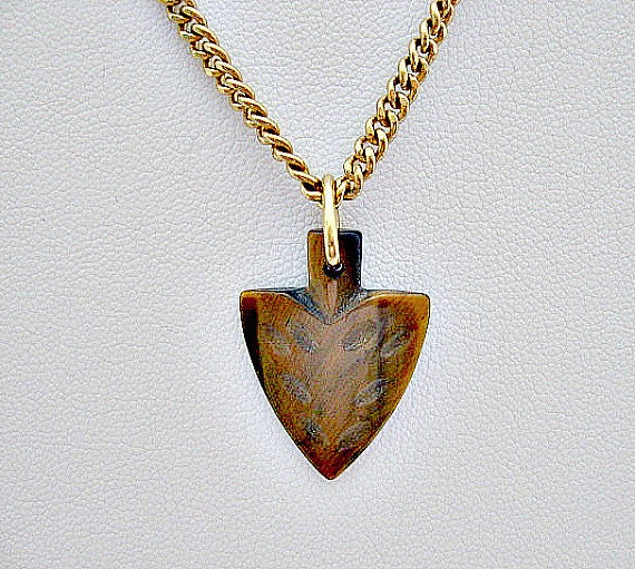Avon Tiger Eye Arrowhead Pendant on Chain Vintage Necklace