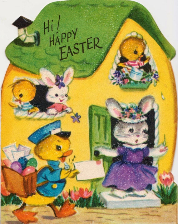 Items similar to Vintage 1950s Hi Happy Easter Greetings Card (B8) on Etsy