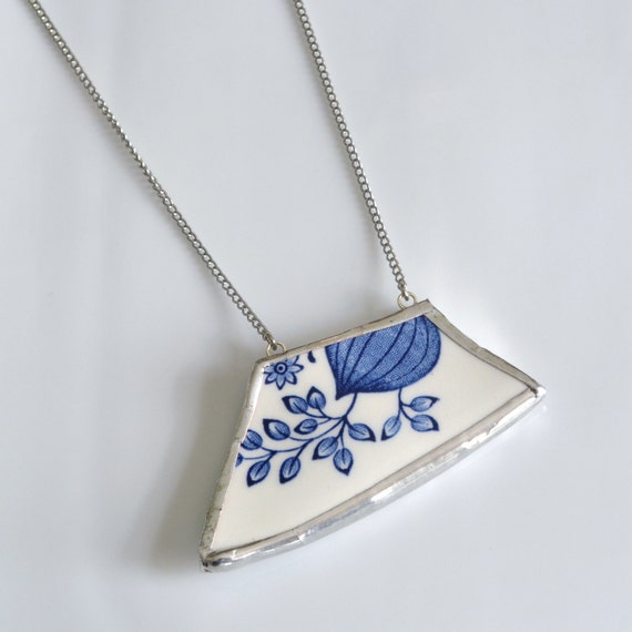 Items similar to Wide Recycled China Necklace Blue Onion on Etsy