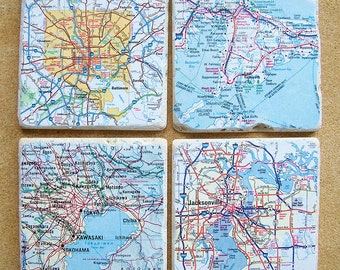 Custom Map Coasters - Set Of 4