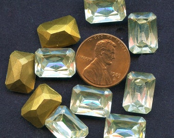 OCTAGON RHINESTONES Vintage 10 mm x 14 mm Lot of (10) Glass Large Rectangle jc oct1014 Gold Foil Back MoRE AVAlLABLE