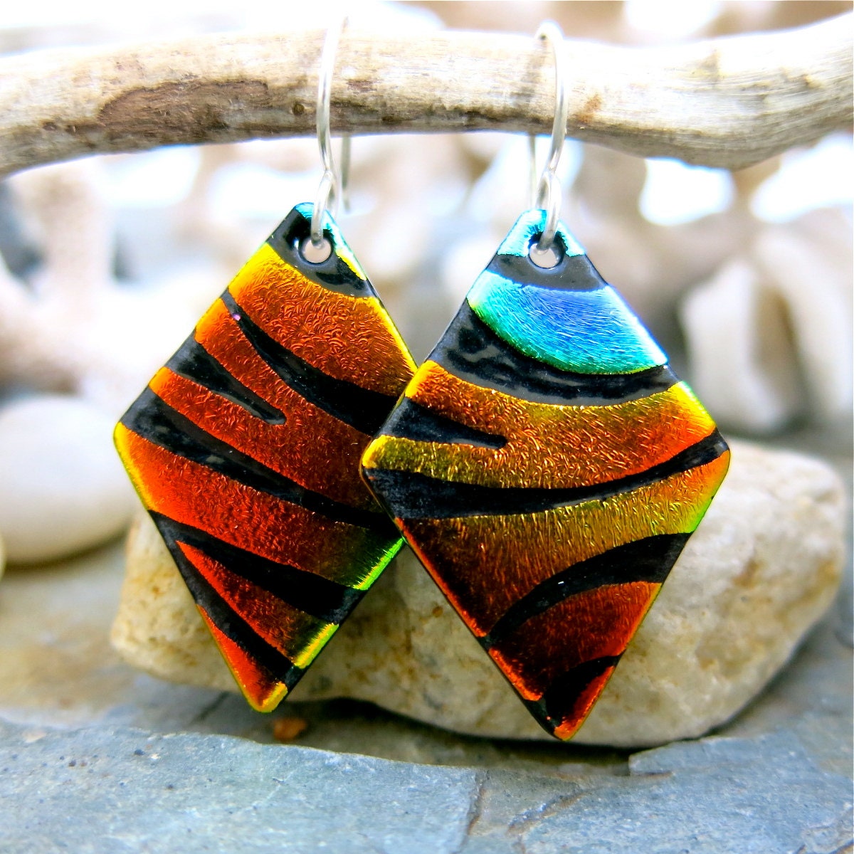 Dichroic Earrings Hand Etched Fused Glass And Sterling Silver 4725