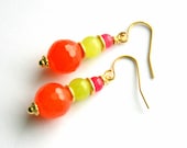 Jade Earrings, Neon Earrings, Gold Vermeil, Candy Colored Jewelry, Orange, Lime Green, Pink