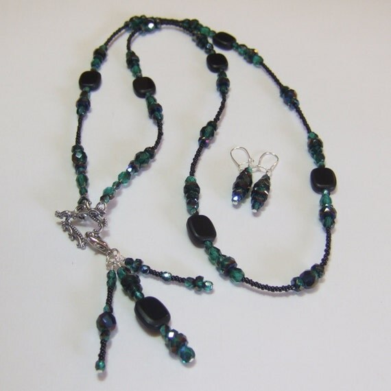 Items similar to Emerald Green Charm Necklace & Earring Set on Etsy