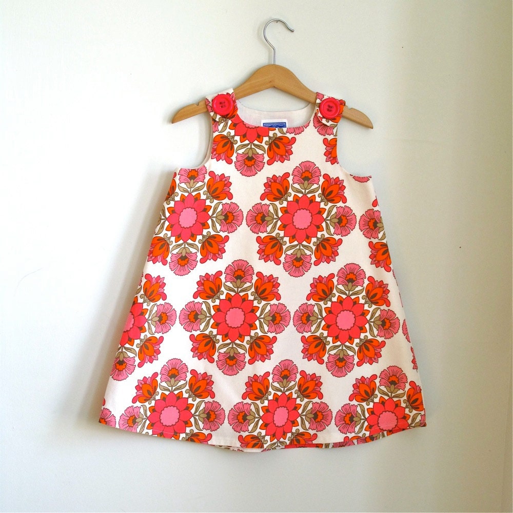 Pink & Orange Floral Corduroy Toddler Dress Girls Dress
