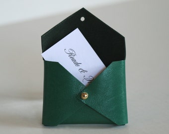 Emerald Green leather handmade business card holder, envelope style case