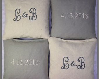 Wedding Cornhole Bags Personalized Set of 8 Cream and Light Grey