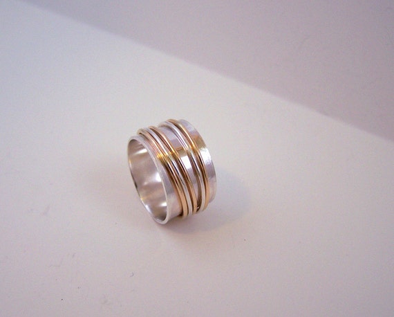 Sterling and Gold Spinner Ring Fiddle Ring Silver by MoodiChic