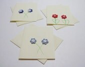 Trio Of Blank Cream Colored Cards With Two Flowers-Assorted Colors