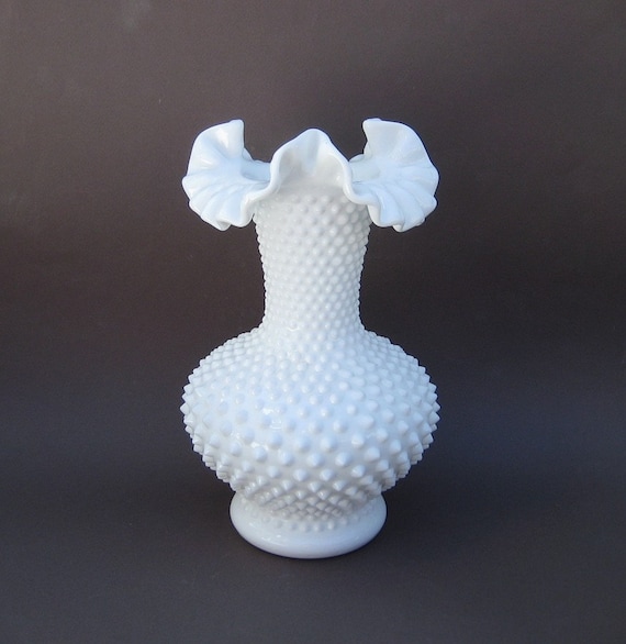 Fenton Hobnail Milk Glass Ruffle Vase Extra Large