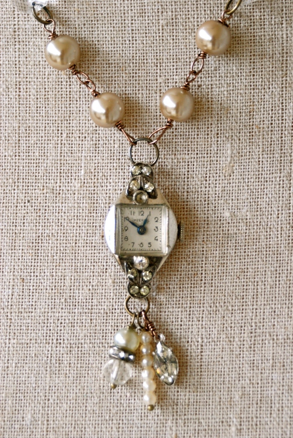 Timeless. vintage rhinestone watch necklace. tiedupmemories